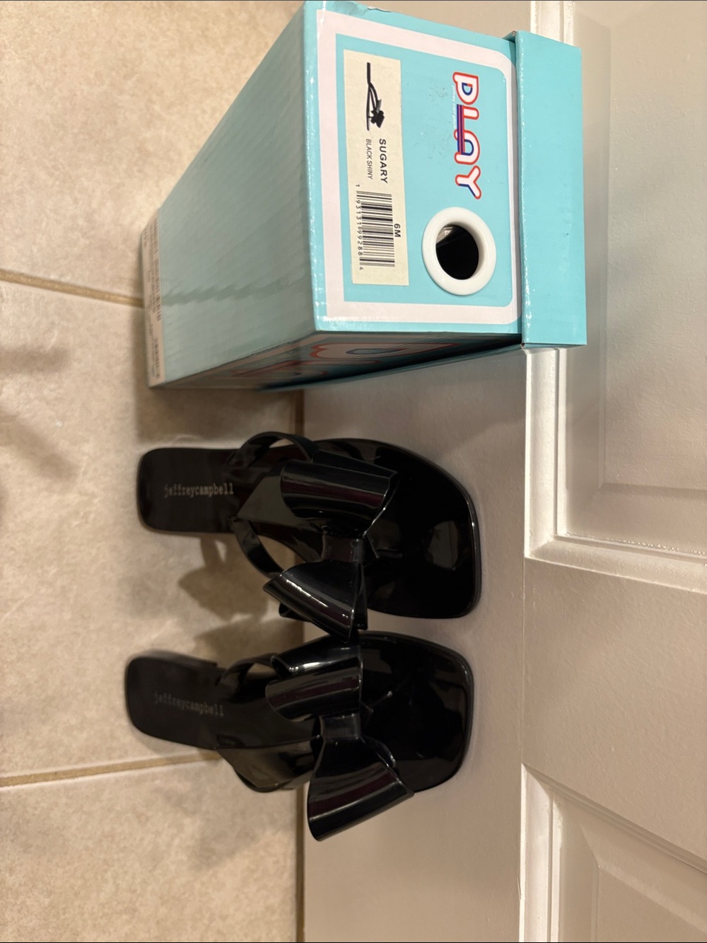 Jeffrey Campbell Black Patent Bow Slide Mules Size 6 with box